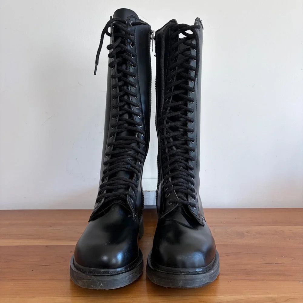 Demonia Bolt-400 Mens Black Vegan Leather 20 Eyelet Knee High Combat Boots 11